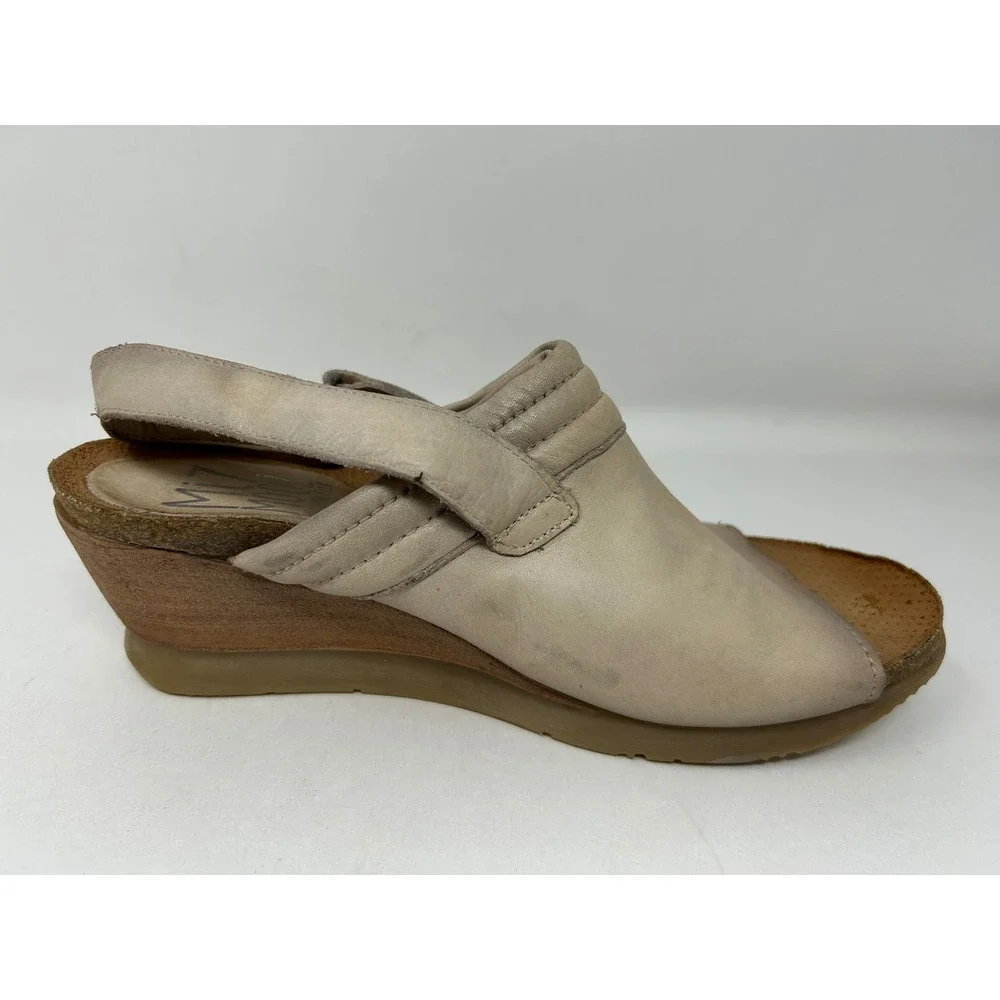 Miz Mooz Women Beige Leather Slingback Wedge Sandals Open Toe Sz EUR 40 / US 9